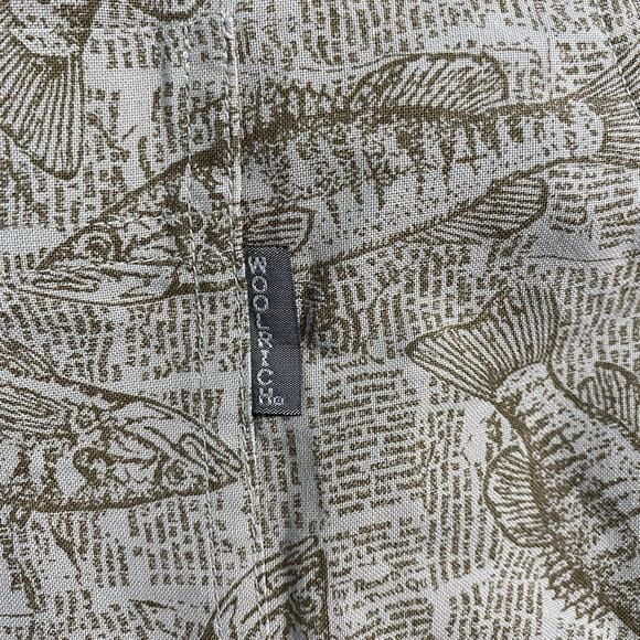VTG Woolrich Khaki Newspaper Bass Button Shirt Men's 2XL Fishing All Over Print - Picture 4 of 8